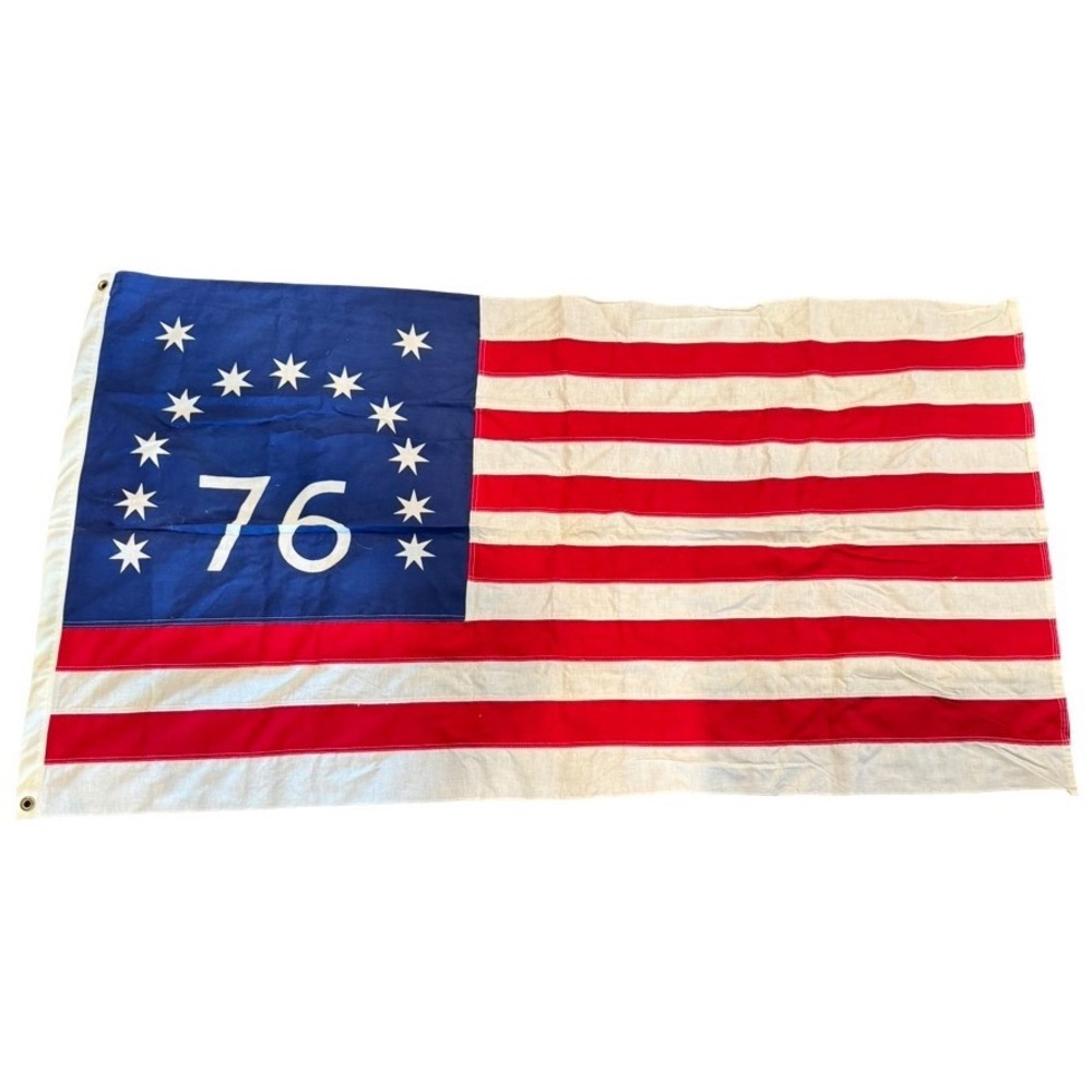 Vtg Bennington 76 American Flag 13 Star Bicentennial Sewn Stripe Cotton 3 x 5